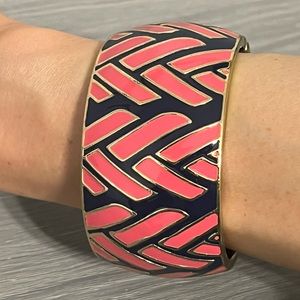 NTW Banana Republic Gold Hinged Bangle Bracelet with Pink and Navy Blue Exterior